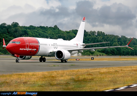 Norwegian first Boeing 737-8 Max taxing down the runway Boeing 737-8 MAX