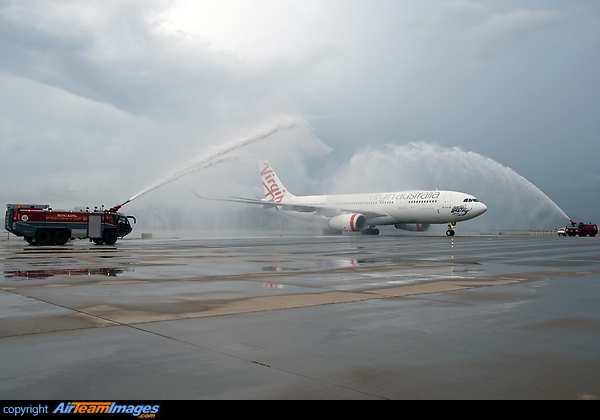 Inaugural flight from MEL to HKG welcome with a water cannon salute Airbus A330-243
