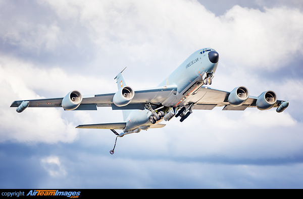 President Macron was inside after a flight from Istres AB with in flight refueling demonstration. Boeing C-135FR Stratotanker