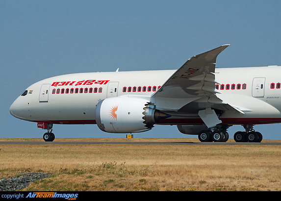 Close up nose shot of Air India's latest Dreamliner taking off runway 34L Boeing 787-8 Dreamliner