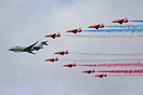 The Red Arrows flying in formation with a RAF Sentinel ZJ691 at Scampt...