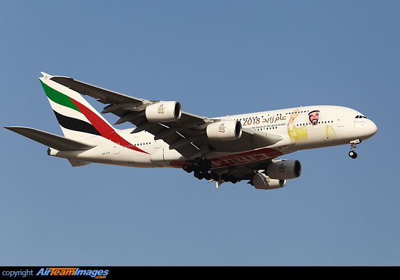 Specially chartered Emirates A380 brining soccer fans to Kuwait for a Gulf Cup final between UAE and Oman Airbus A380-861