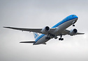 KLM's latest Boeing 787-9 dreamliner rotates as she departs Paine fiel...