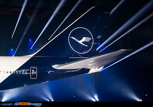 Presentation of the new Lufthansa colour scheme inside the Airbus A380 hangar at Frankfurt Airport. Boeing 747-830