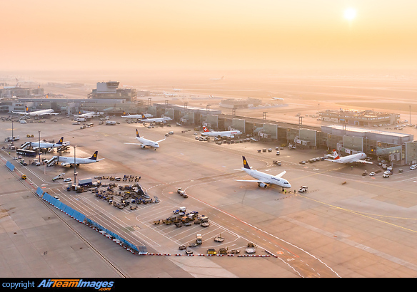 Terminal 1 A pier during sunrise in the morning rush hour. Frankfurt Main Airport Airport