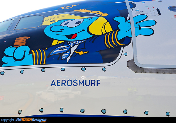 Brussels Airlines celebrate the Belgian Schtroumpfs with this 5th Belgian icon deco.
#AEROSMURF is based on the winning design of Marta Mascellani.
171 project days - 2100 hours of painting - 28 colours used - 420 liters of paint - 335 Touch up brusches - 14 Painters - 24000 meters of masking tapes. Airbus A320-214
