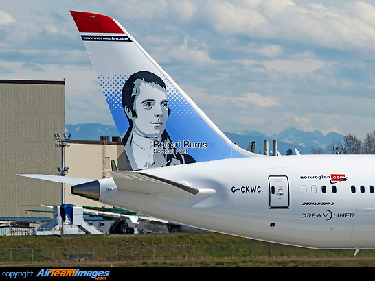 close-up tail shot featuring Scottish Poet "Robert Burns" Boeing 787-9 Dreamliner