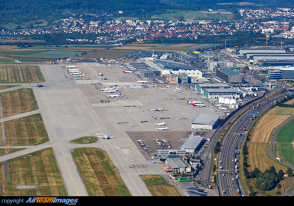 Overview Stuttgart Airport with the GAT, main apron and all terminals visible. Stuttgart Airport
