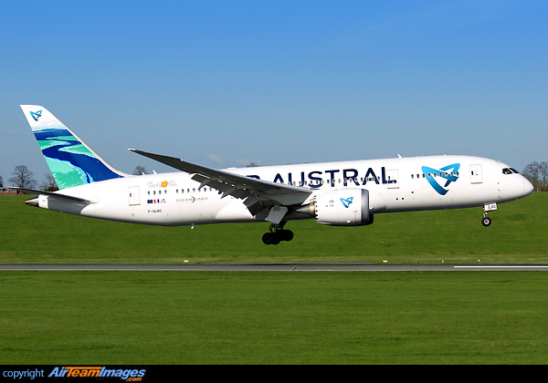 An airline not usually seen in the UK, Air Austral's Boeing 787-8, F-OLRC, is visiting Monarch Aircraft Engineering at Birmingham for scheduled maintenance Boeing 787-8 Dreamliner