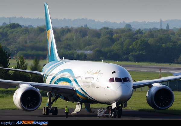 Oman Air Boeing 787-8 A4O-SZ in preparation for departure following a maintenance visit to Monarch Aircraft Engineering Boeing 787-8 Dreamliner