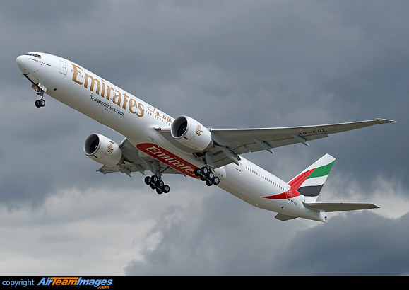 Climbing away on her delivery flight to Dubai International airport, UAE Boeing 777-31H/ER