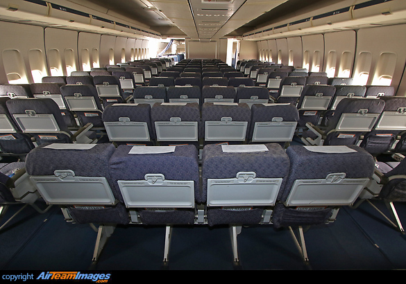 Preserved here since 30th of September 2006 as part of the collection of South African Airways Museum Society.
View in the lower deck economy class. Boeing 747SP-44