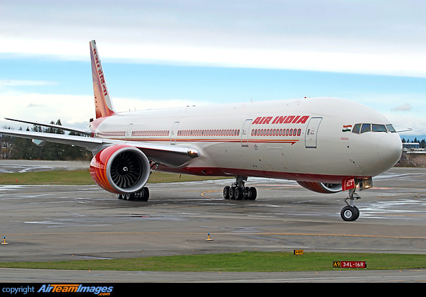 Closeup nose shot while the 777 was taxing onto active runway to take off on her delivery flight to New Delhi, India Boeing 777-337/ER