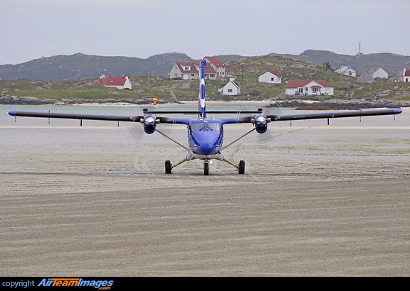 Barra Airport in Scotland, where Traigh Mhor beach acts as the landing strip for the Loganair services. Viking DHC-6-400 Twin Otter