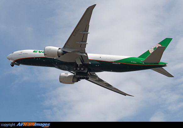 Climbing after rotation on her delivery flight Boeing 777-F5E