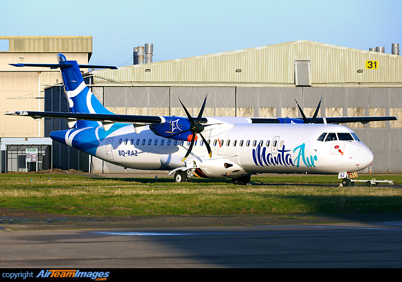 Fresh out of the paintshop is this ATR-72, 8Q-RAZ of Manta Air, a new domestic airline in the Maldives ATR 72-212A