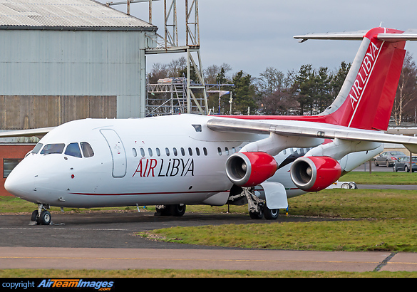 Recent addition to the Air Libya fleet is this RJ100 which came out of Airbounre Colours paint shop at East Midlands. British Aerospace Avro RJ100
