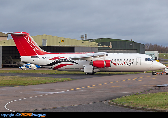 Recent addition to the Air Libya fleet is this RJ100 which came out of Airbounre Colours paint shop at East Midlands. British Aerospace Avro RJ100