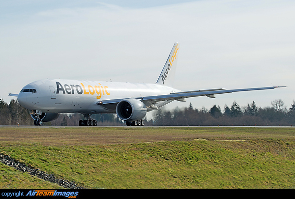 AeroLogic Cargo's latest B777 Freighter taking off on her delivery Flight to Halle Germany Boeing 777-FBT