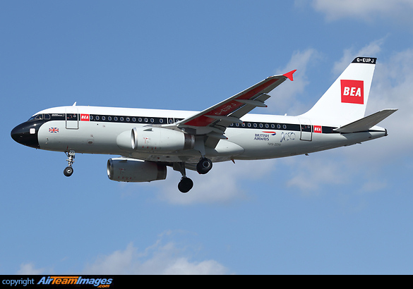 British Airways 2nd Retro Jet, Airbus A319 G-EUPJ arriving at London Heathrow from IAC Ltd Shannon Airport. Airbus A319-131