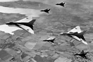 Avro 698 Vulcan VX777 and VX770 with 4 x Avro 707's enroute to Farnbor...