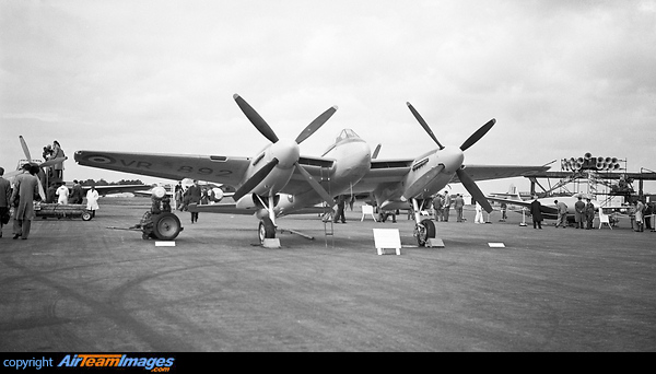 de Havilland Sea Hornet F20 VR892 is seen here at the first SBAC show to he held at Farnborough in 1948. It was held on the northern side of the airfield.To the rear right is VP401 Hawker P1040 Sea Hawk Prototype VP413. de Havilland Sea Hornet F20