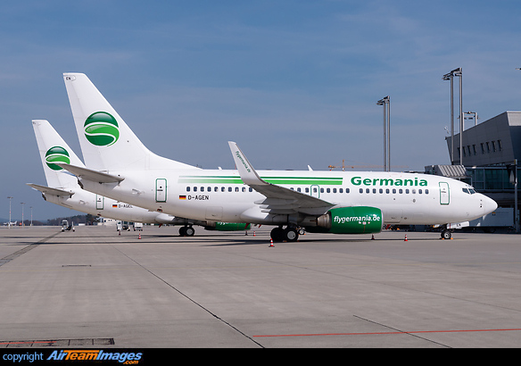 After the airlines's bankruptcy the aircraft sister-ships D-AGEN and D-AGEL wer parked at Dresden Airport and are seen here shortly before being flown to long-term storage. Boeing 737-75B