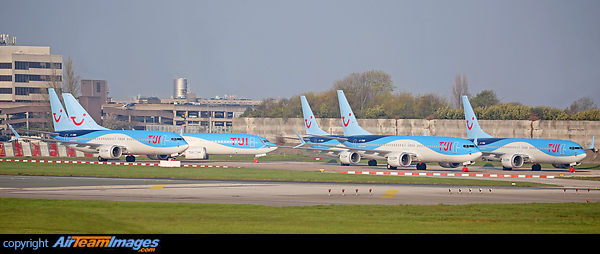 TUI UK Boeing 737 8 MAX aircraft currently grounded at Manchester. Boeing 737-8 MAX