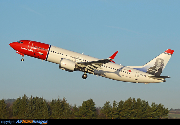 rotating and climbing on her delivery- tail featuring Jonathan Swift- the Irish writer Boeing 737-8 MAX