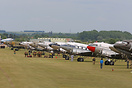 A line of DC-3's at Duxford for the D-Day 75th anniversary event.