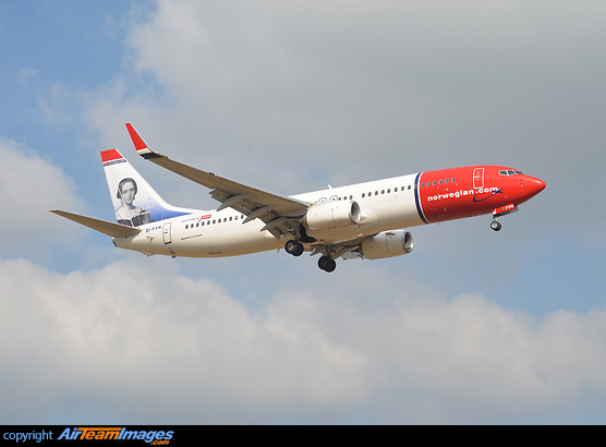Named after Norwegian writer Camilla Collett, seen on finals for runway 08 right Boeing 737-8JP