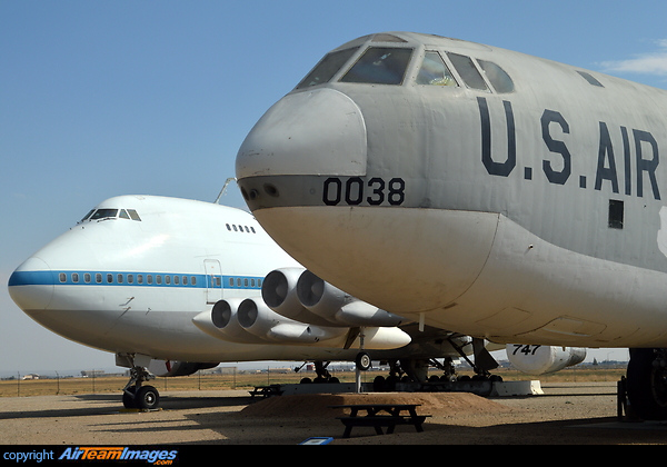 Basking in the California sun, 2 mighty heavies sit side by side at the Heritage Air Park on the perimeter of Palmdale airport.The 747 is 747-SR46 N911NA formerly operated by NASA. Boeing B-52F Stratofortress