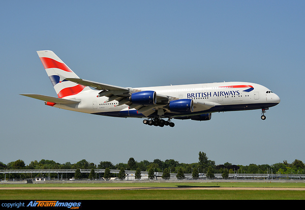 The mighty A380 about to touch down on 09 left at Heathrow. Airbus A380-841