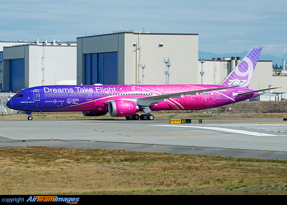 First time Boeing teams have placed a full body decal onto a composite airplane, that offers a colorful canvas of purples and pinks, including emojis symbolizing charities and nonprofits that have been helped by the Employees Community Fund. Boeing 787-9 Dreamliner