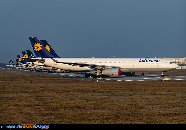 Due to the Corona outbreak Lufthansa has parked over 20 Airbus A330/A340 widebody aircraft on the closed Runway 07L/25R at Frankfurt Airport Lufthansa Aircraft Storage