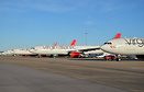 Virgin Atlantic aircraft currently in temporary storage at Heathrow du...