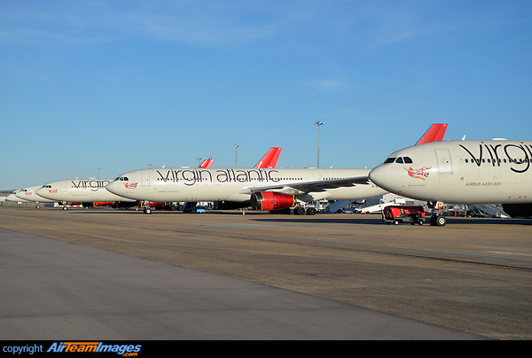 Virgin Atlantic aircraft currently in temporary storage at Heathrow during the Corona Virus Outbreak Virgin Atlantic Storage