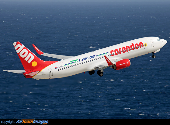 Corendon Dutch Airlines operating on behalf of Divi Divi Air (note the sticker on the aft fuselage). Boeing 737-86J