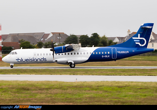 New Blue Islands livery. Departing RWY 26 for Guernsey just an hour after arriving from the paint shop in Norwich where it was stripped of its FlyBe livery. ATR 72-500