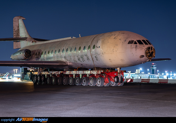 The old Caravelle of Orly being moved from the fire brigade training facility to long-term storage elsewhere on the field. Sud Aviation Caravelle