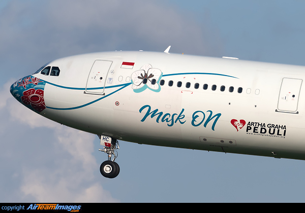 The 4th mask in the series from Garuda Indonesia themed "Sekar Jagat Nusantara" 10 flowers that represent the diversity of flora in Indonesia Airbus A330-343