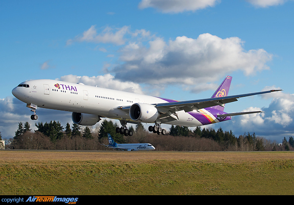 Thai Airways' latest Boeing 777 returning from paint hangar in Portland after getting fresh paint job Boeing 777-3AL/ER