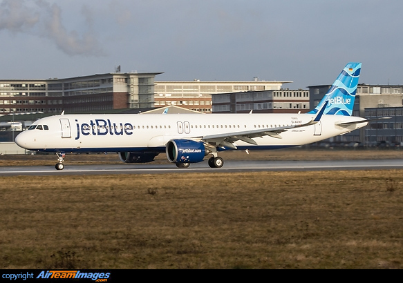 JetBlues new streamers tailfin for the A321LR which represent the planned new jetstream service to London which is planned for this coming year Airbus A321-271NX LR