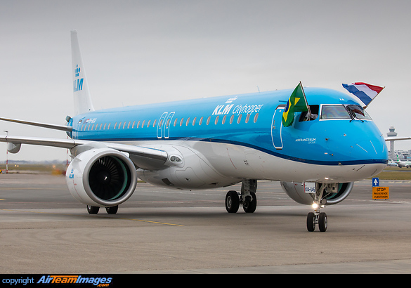 KLM Cityhopper's first Embraer E195-E2 after its first arrival at Amsterdam Schiphol Airport Embraer ERJ-195-E-2