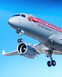 The newly-minted TCA retrojet A220 on short final from Calgary