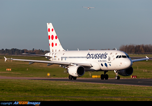 Second aircraft to wear new livery for Brussels Airlines after the rebrand is caught departing after being painted by Airbourne Colours at East Midlands Airbus A319-111