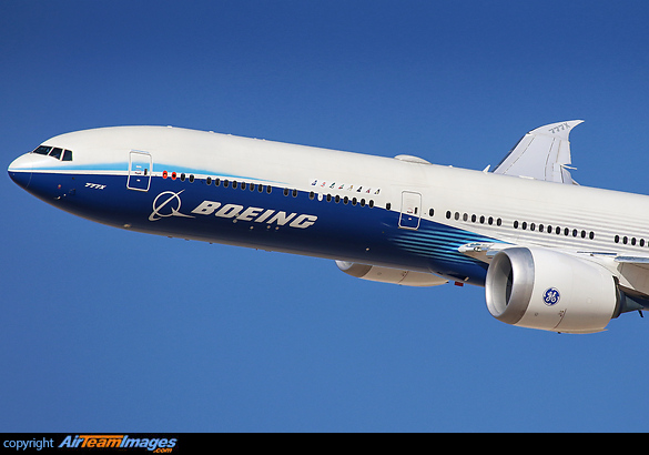 Logos of ANA, British Airways, Cathay Pacific, Emirates, Etihad, Lufthansa, Qatar Airways and Singapore Airlines are seen. Boeing 777-9X