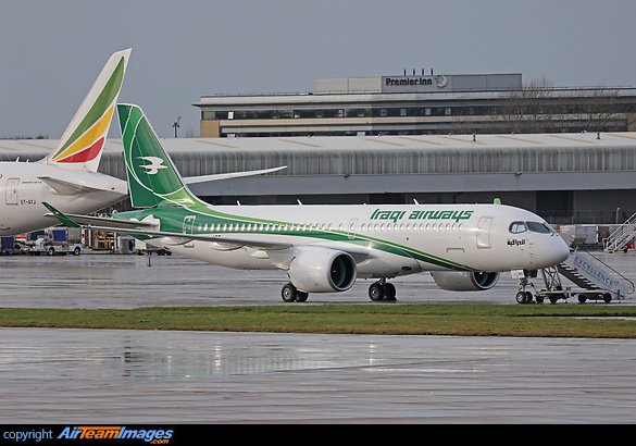The first Airbus A220 for Iraqi Airways making a stop at Manchester on its delivery flight from Montréal–Mirabel. Airbus A220-300