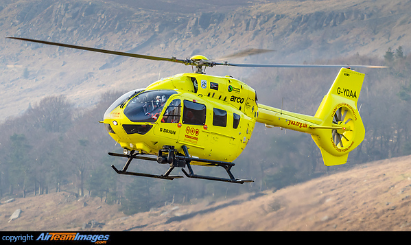 Performing a rescue mission infront of Stanage Edge in the Peak District National Park. Eurocopter EC-145T2