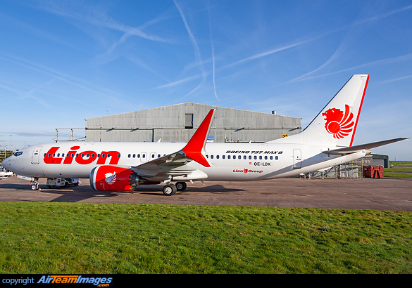 Former Lion Air 737-8 Max ex reg PK-LQQ, caught at East Midlands prior to entering the paint shop of Airbourne Colours after being returned to leasing company SMBC Aviation Capital. Boeing 737-8 MAX